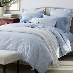 Jacquard Leaf Yarn-Dyed Premium Smooth Supima® Cotton Wrinkle-Free Sateen Bed Sheet Set - Blue Shadow, Full