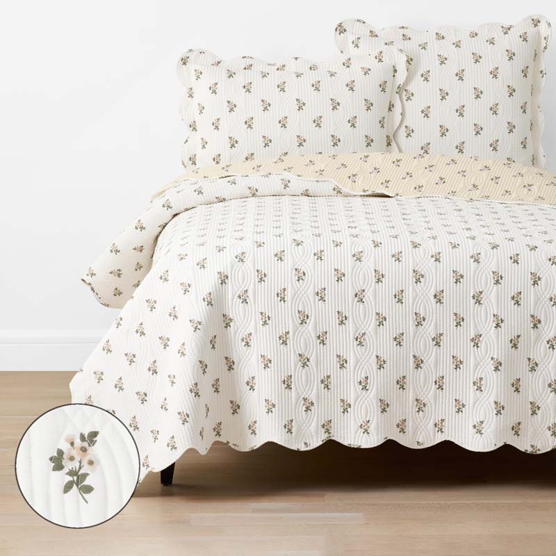Flower Delight Reversible Quilt - Ivory, King/Cal. King