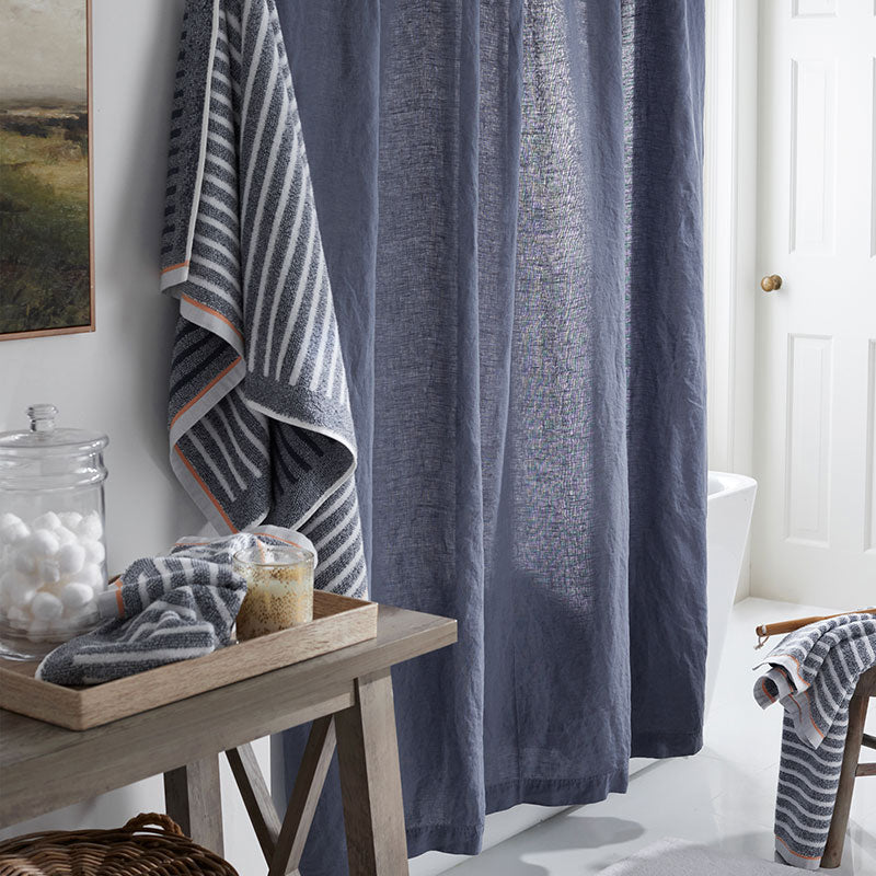 Premium Breathable Washed Linen Solid Shower Curtain - Denim Blue