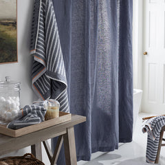 Premium Breathable Washed Linen Solid Shower Curtain - Denim Blue