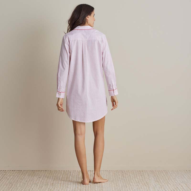 Printed Poplin Women's Nightshirt - Blush Stripe, S
