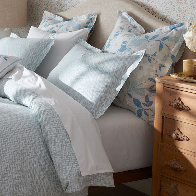 Clemencia Classic Cool Cotton Percale Sham - Geo Pale Blue, Euro