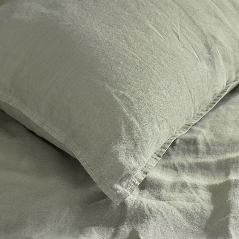 Premium Breathable Washed Linen Solid Duvet Cover - Moss Green, Full/Queen