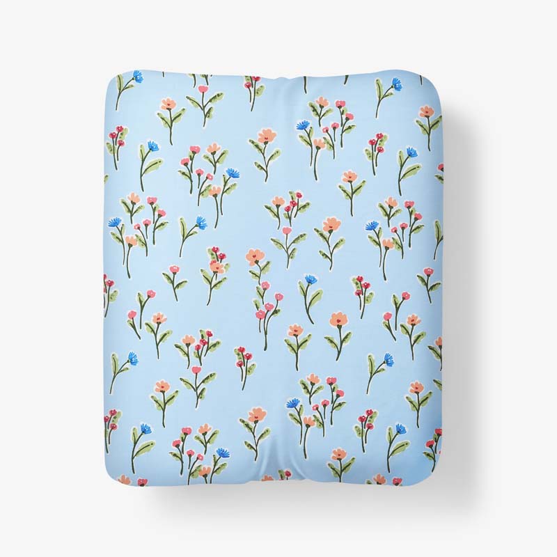 Blossoms and Stripes Classic Cool Cotton Percale Fitted Bed Sheet - Garden Poppies, Queen