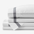 Contrast Border Premium Cool Supima® Cotton Percale Bed Sheet Set - Pewter, Twin