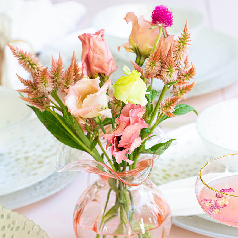 Hibiscus Glass Fluted Vases - Pink, Medium