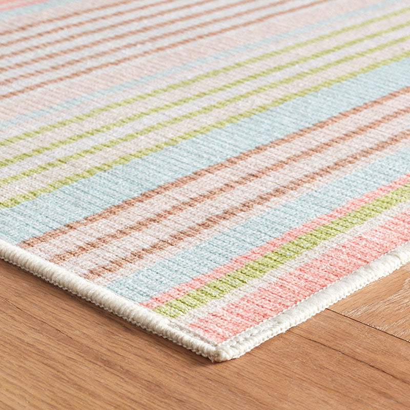 Ana Ticking Washable Rug - Aqua, 4' x 6'