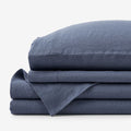 Premium Breathable Washed Linen Solid Bed Sheet Set - Denim Blue, Queen