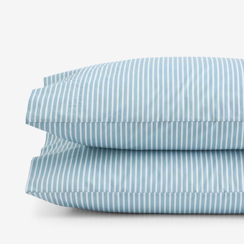 Tira Floral Classic Cool Cotton Percale Pillowcase Set - Stripe Blue, Standard