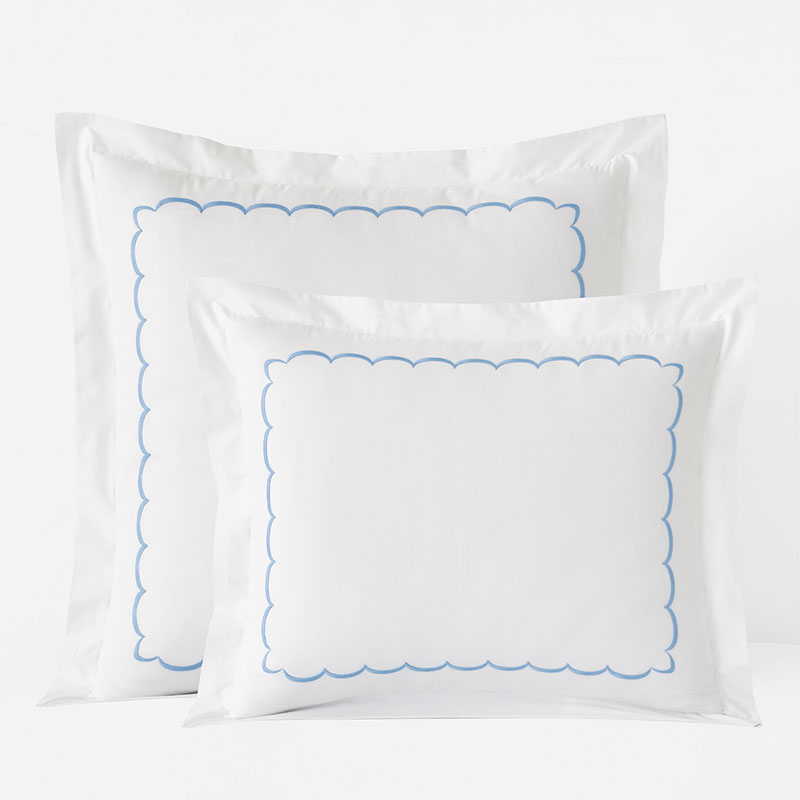 Embroidered Scallop Classic Cool Cotton Percale Sham - Blue, Euro