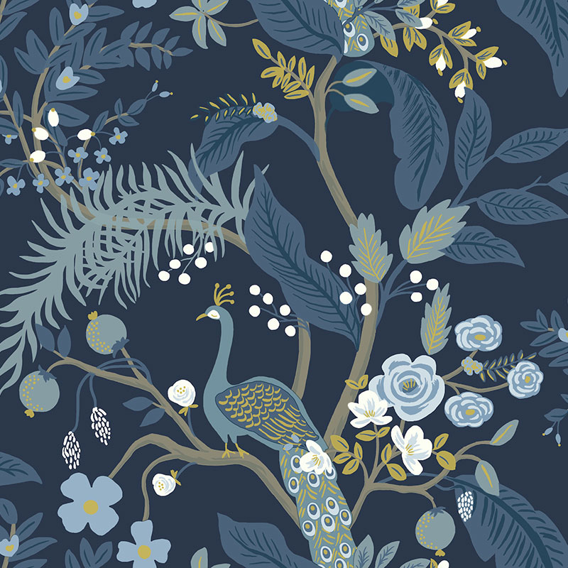 Peacock Traditional Wallpaper - Navy, Swatch