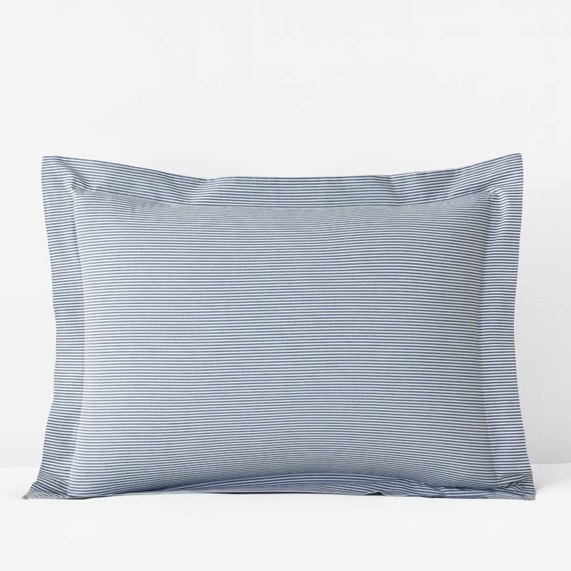 Classic Stripes and Plaids Cool Yarn-Dyed Cotton Percale Sham - Stripe White/Blue, Standard