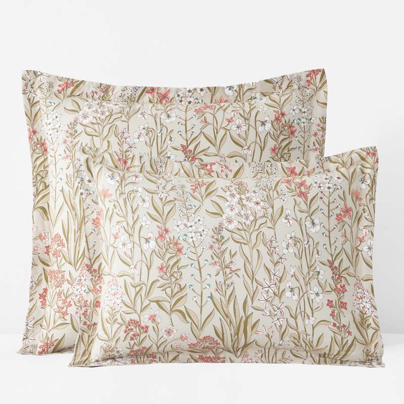 Julienne Classic Cool Cotton Percale Reversible Sham - Mini Floral Taupe, King