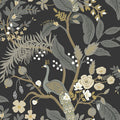 Peacock Traditional Wallpaper - Black, Swatch