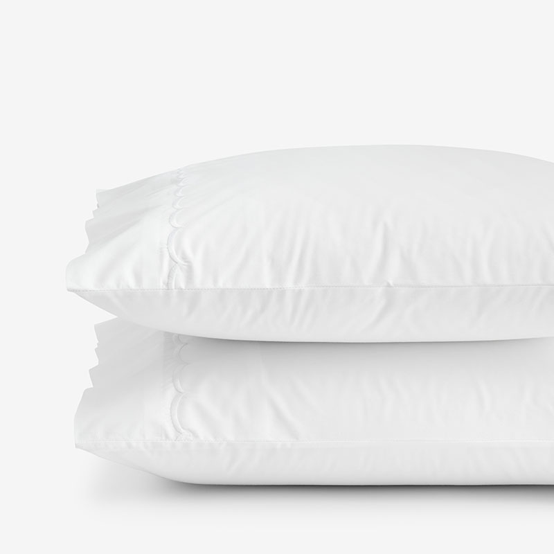 Embroidered Scallop Classic Cool Cotton Percale Pillowcase Set - White, King