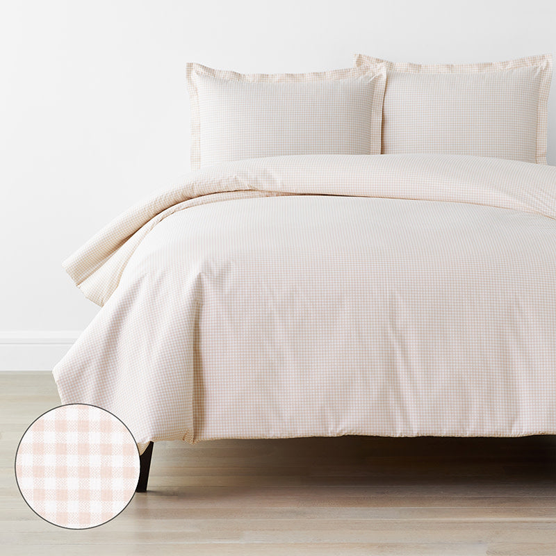 Ditsy Gingham Classic Cool Organic Cotton Percale Duvet Cover Set - Pink, Twin/Twin XL