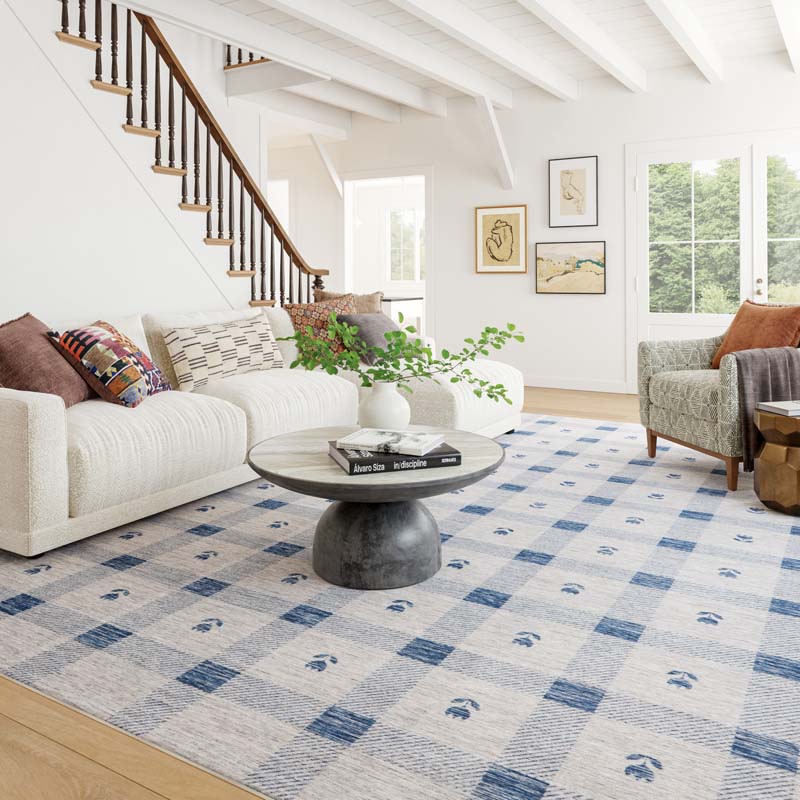 Modern Plaid Washable Rug - Blue, 2' 6" x 8' Runner