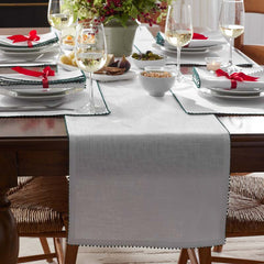 Pom Fringe Table Runner - Green, 16 in. x 108 in.