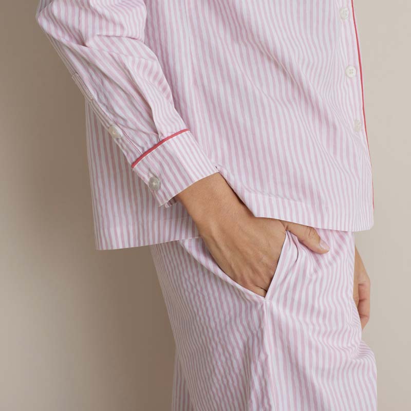 Printed Poplin Women's Button-Down Pajama Set - Blush Stripe, L