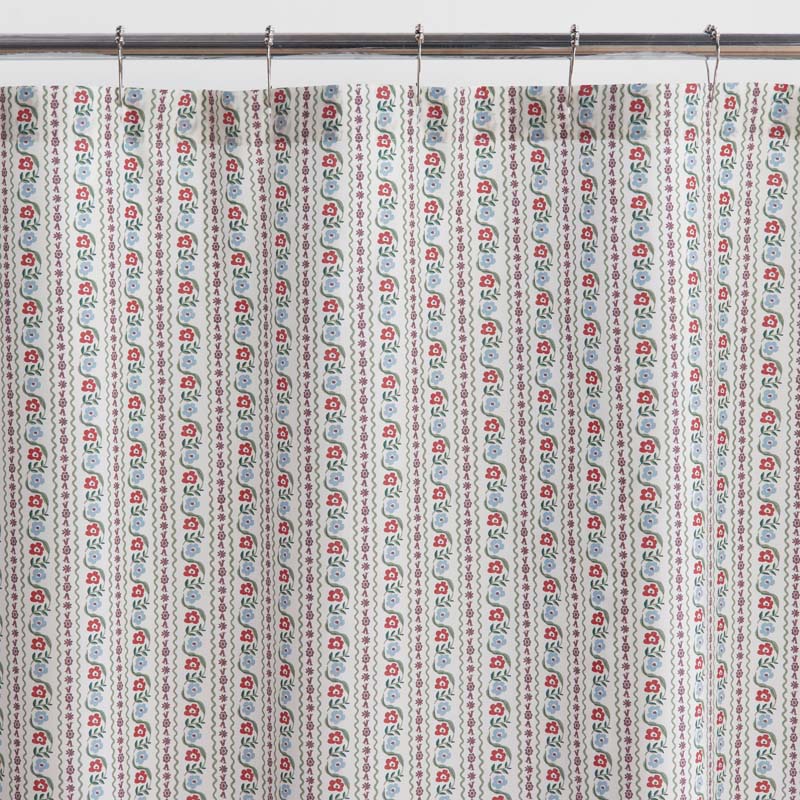 Delphine Classic Cool Cotton Percale Shower Curtain - Ivory Multi