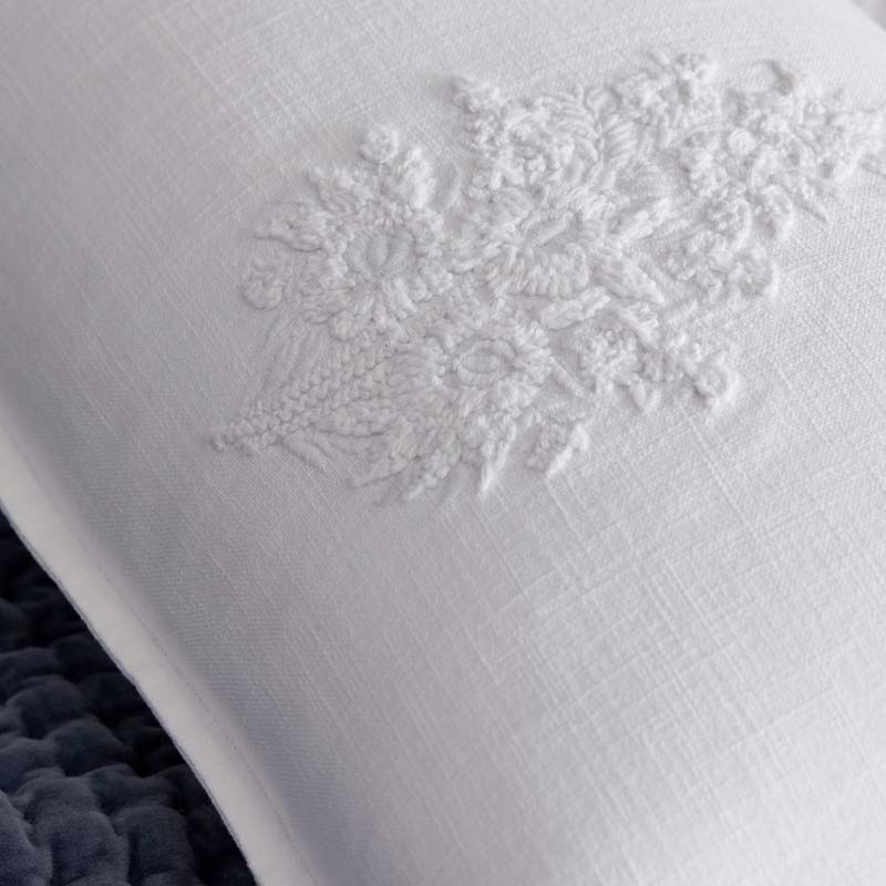 Embroidered Damask Decorative Lumbar Pillow Cover - White, 14 in. x 40 in.