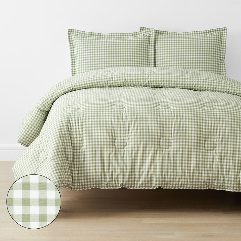 Gingham Classic Cool Organic Cotton Percale Comforter Set - Moss, Full/Queen