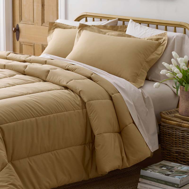 Solid Garment Washed Cotton Percale Comforter - Wheat, Full/Queen