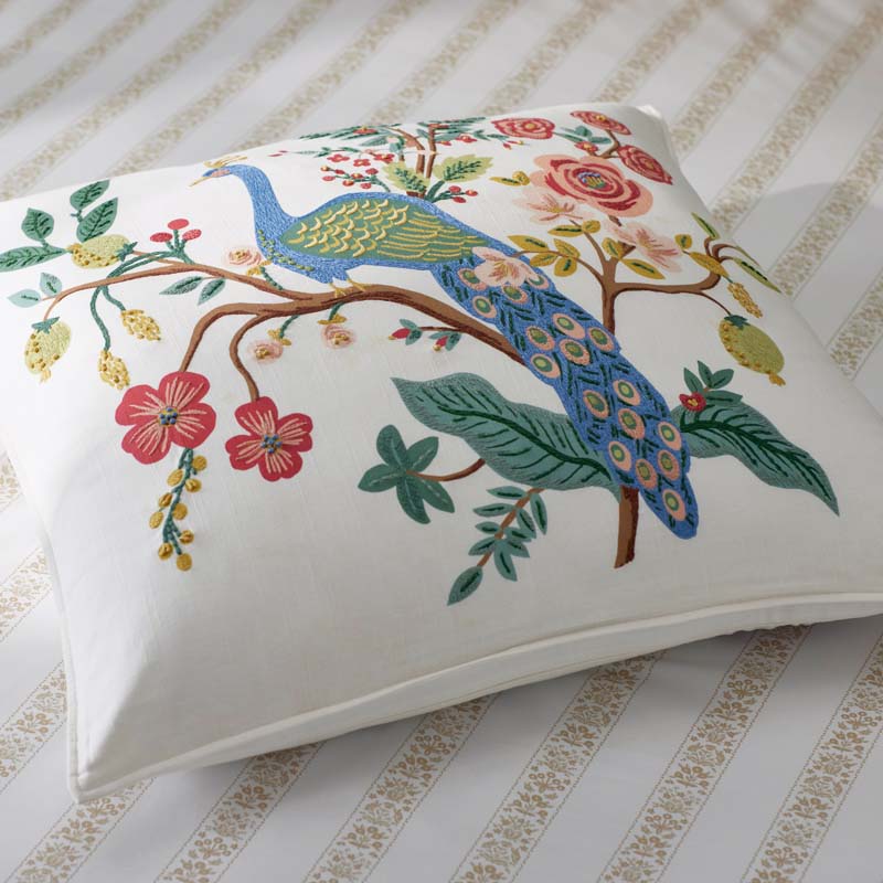 Peacock Decorative Square Pillow Cover - Ivory