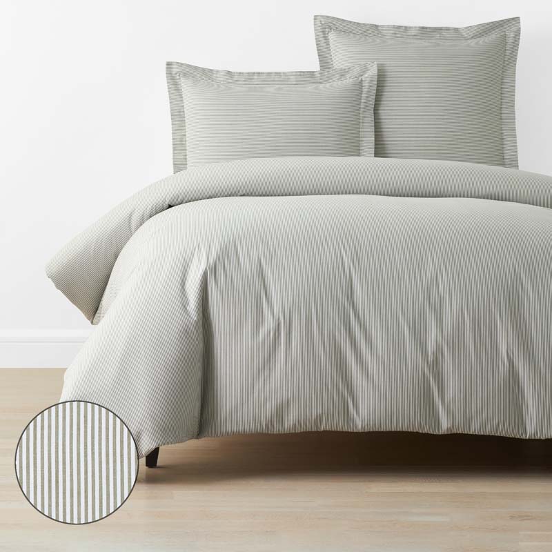 Classic Stripes and Plaids Cool Yarn-Dyed Cotton Percale Duvet Cover - Stripe Green, Twin