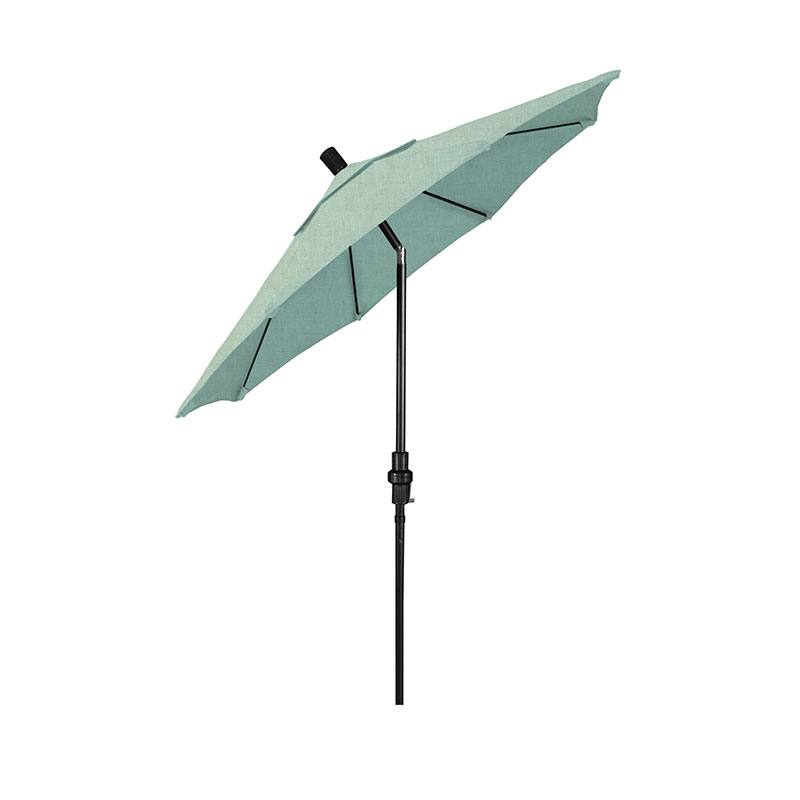 Round Outdoor Patio Umbrella, Fiberglass with Twist Tilt - Black Finish, Spectrum Mist, 7.5'