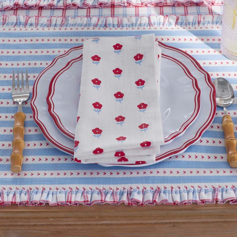 Flower Napkins, Set of 4 - Flowers Red Blue