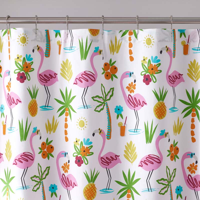 Summer Prints Classic Cool Cotton Percale Shower Curtain - Flamingo and Palms