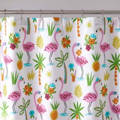 Summer Prints Classic Cool Cotton Percale Shower Curtain - Flamingo and Palms