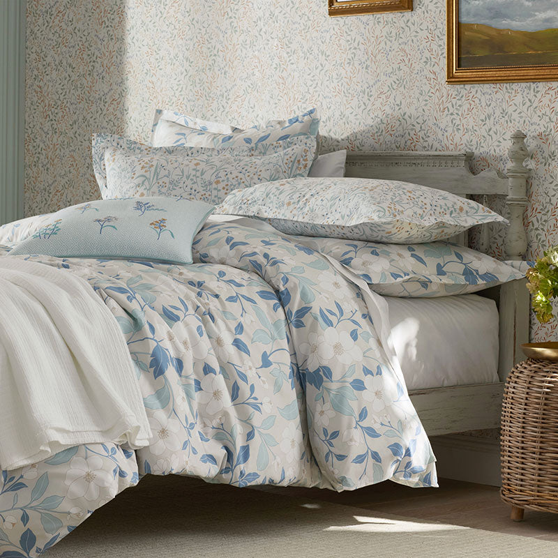 Clemencia Classic Cool Cotton Percale Sham - Floral Pale Blue, Standard