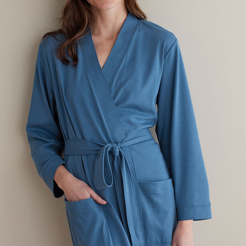 Pima Cotton Kimono Robe - Blue Denim, XL