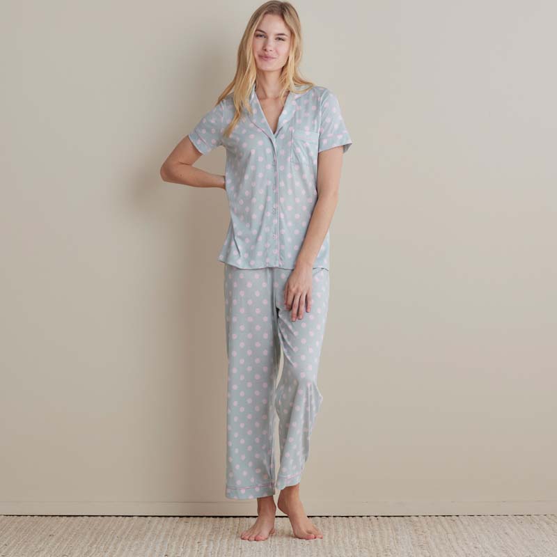 Cotton Modal Women's Cropped Pants Pajama Set - Pretty Dot, S