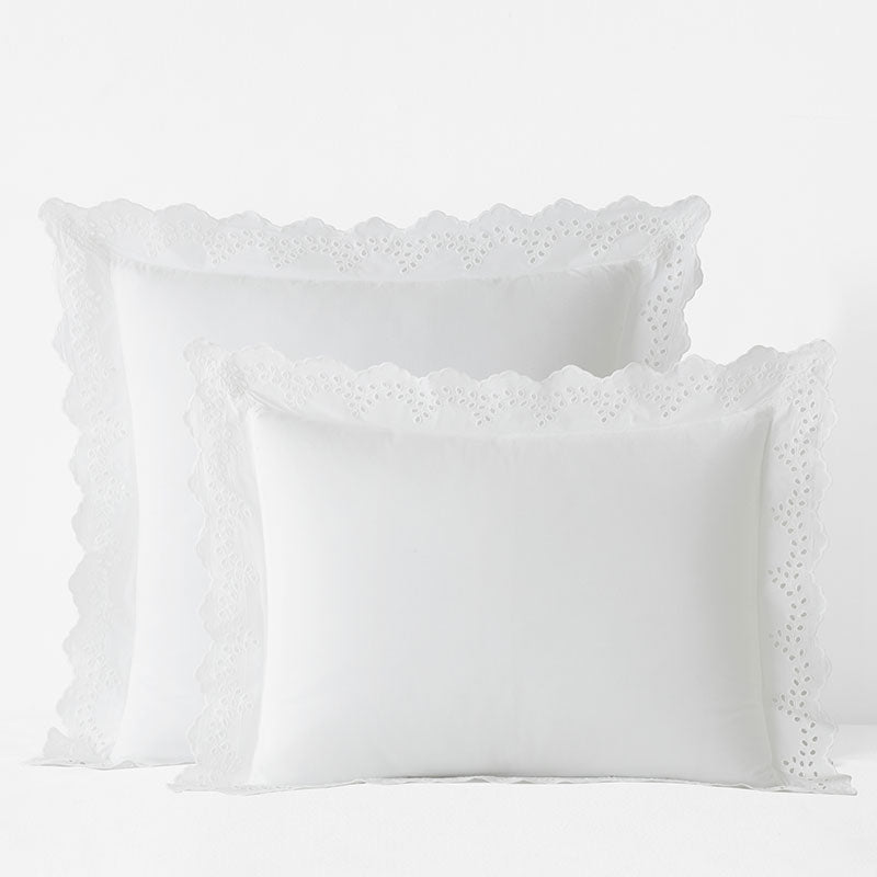 Eyelet Classic Cool Cotton Percale Solid Sham - White, Euro