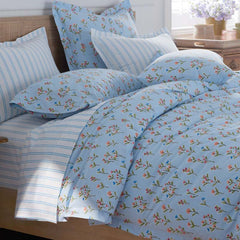 Blossoms and Stripes Classic Cool Cotton Percale Comforter - Garden Poppies, Full/Queen