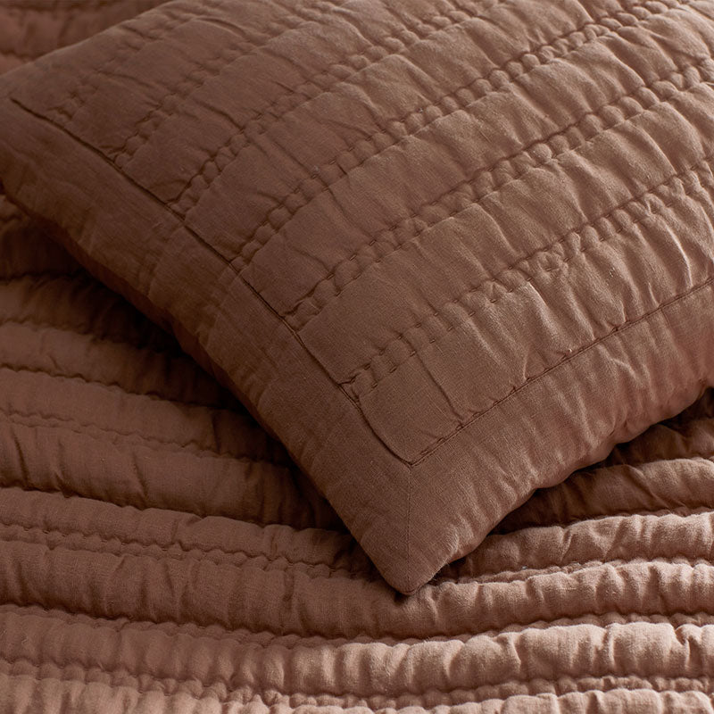 Premium Breathable Washed Linen Solid Quilted Sham - Clay, Standard