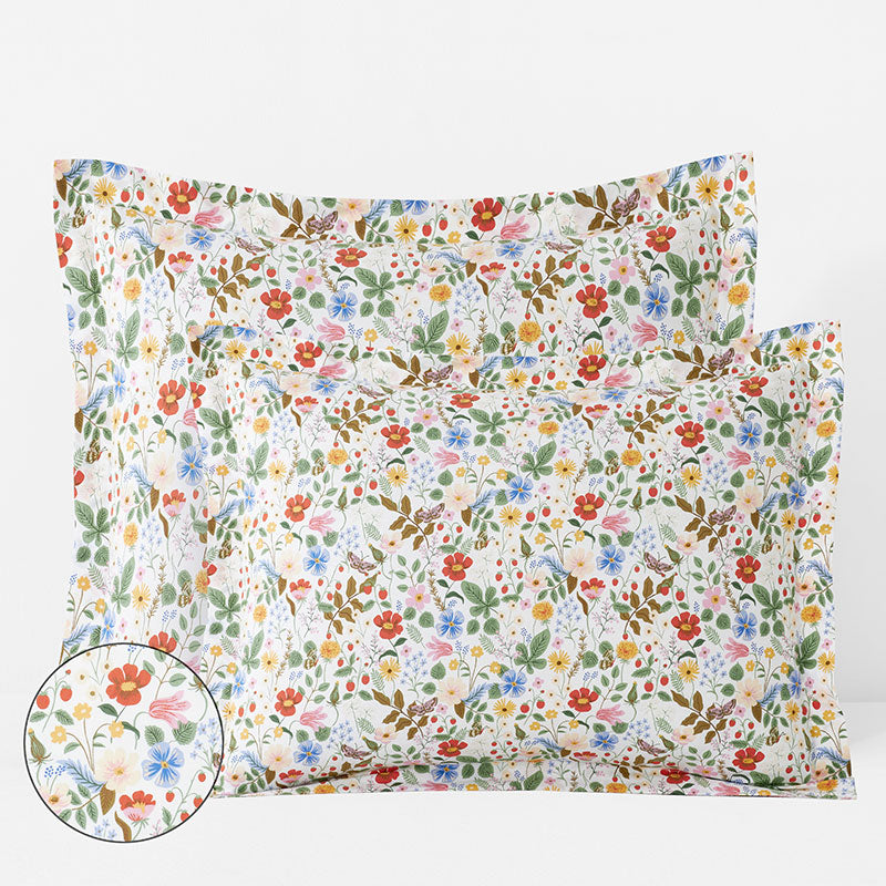 Strawberry Fields Classic Cool Cotton Percale Sham - White Multi, King