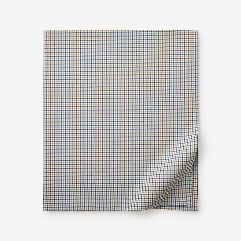 Classic Stripes and Plaids Cool Yarn-Dyed Cotton Percale Flat Bed Sheet - Mini Check Multi, Queen