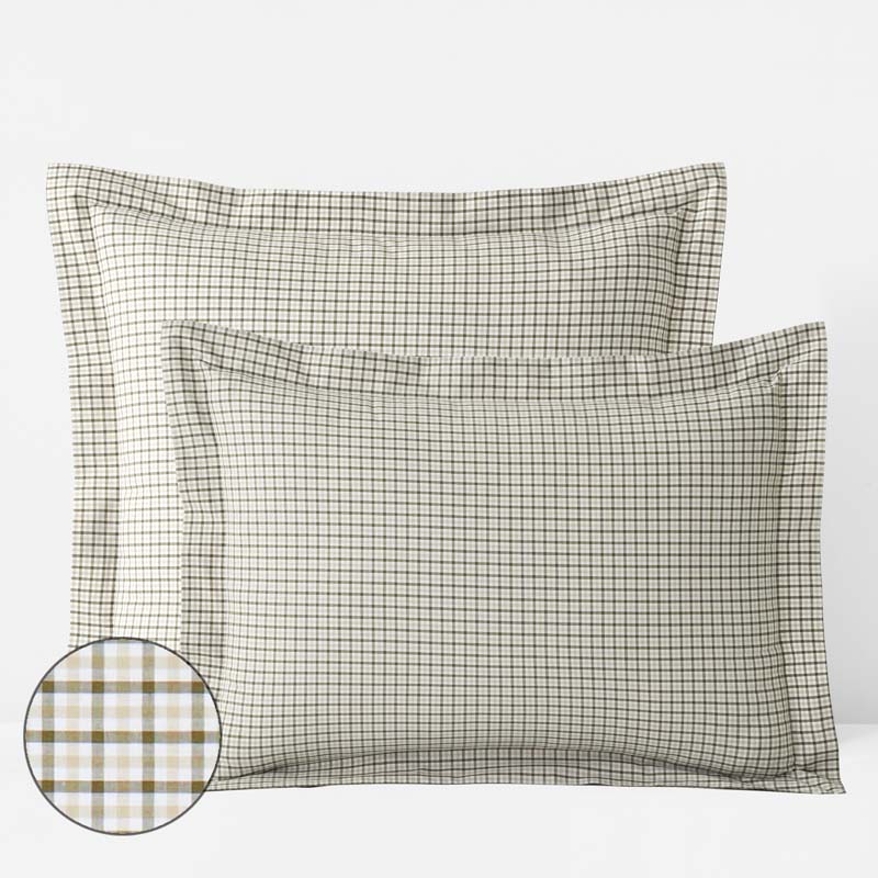 Classic Stripes and Plaids Cool Yarn-Dyed Cotton Percale Sham - Mini Check Green, King