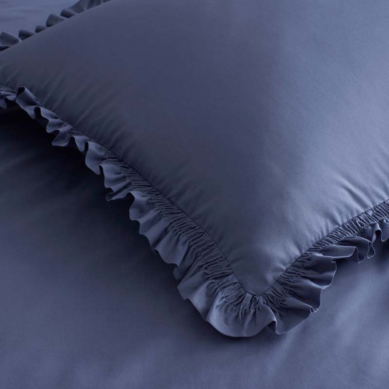 Solid Ruffle Garment Washed Cotton Percale Sham - Denim Blue, Standard