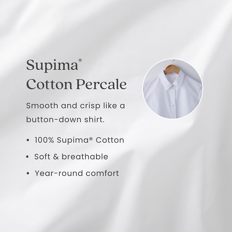 Contrast Border Premium Cool Supima® Cotton Percale Bed Sheet Set - White, Twin