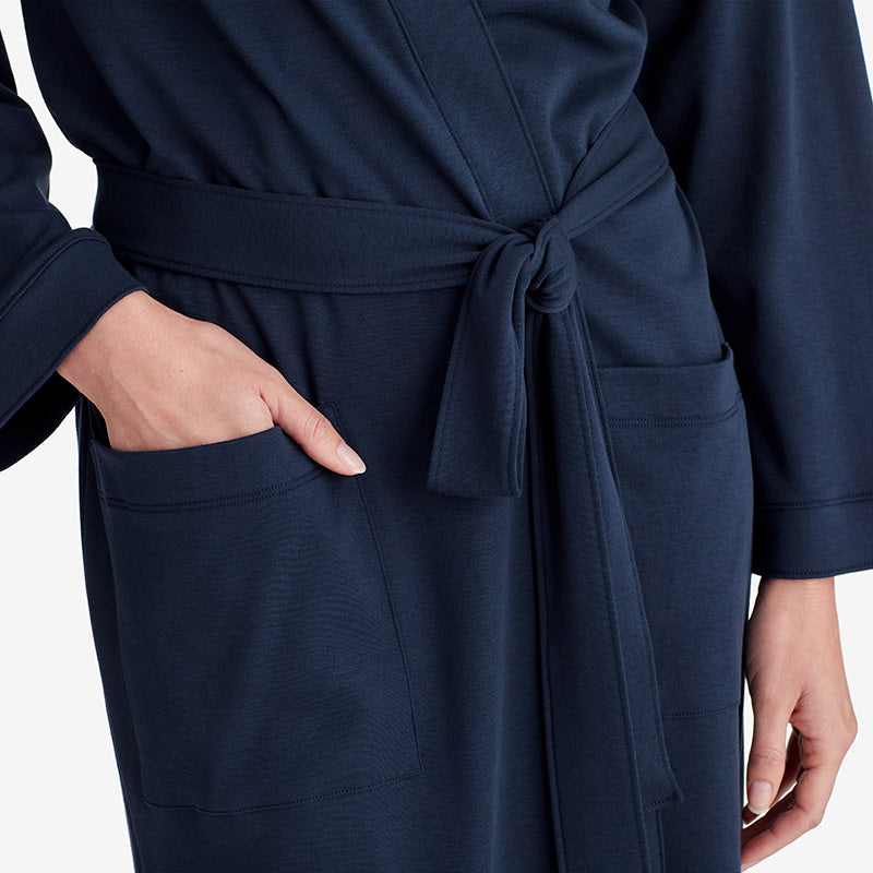Pima Cotton Kimono Robe - Navy, S