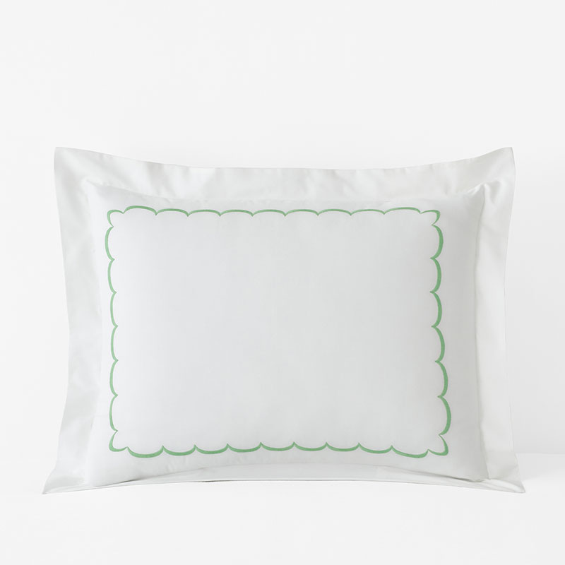 Embroidered Scallop Classic Cool Cotton Percale Sham - Green, Standard