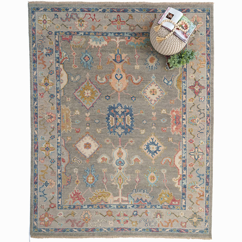 Hand Knotted Traditional Wool Rug -  Pewter Blue, 5' x 8'