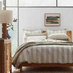 Tailored Stripes and Plaids Classic Cool Cotton Percale Bed Duvet Cover - Wide Stripe Moss Green, Full