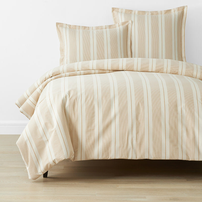 Tailored Stripes and Plaids Classic Cool Cotton Percale Bed Duvet Cover - Wide Stripe Gold, Twin/Twin XL