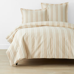Tailored Stripes and Plaids Classic Cool Cotton Percale Bed Duvet Cover - Wide Stripe Gold, King/Cal. King